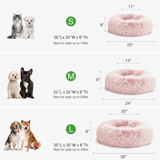 Love's cabin Calming Cat Bed for Indoor Cats, Anti-Anxiety Donut Round Dog Bed, Fluffy Faux Fur