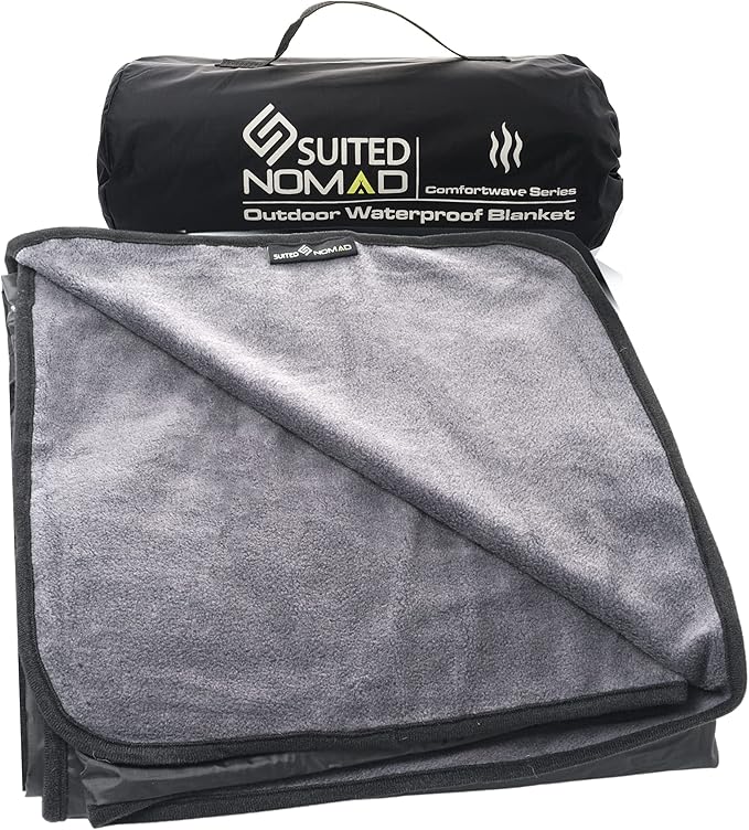 SUITEDNOMAD Large Waterproof Outdoor Stadium Blanket, Windproof and Warm Extra Thick Fleece or
