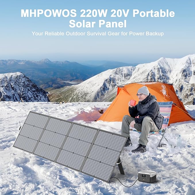 220W Portable Solar Panel, IP67 Waterproof Foldable 20V Solar Charger, High 23.5% Efficiency for