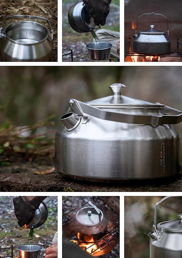 CAMPINGMOON 1L Campfire Kettle Seamless One-Piece Stainless Steel Wide Bottom Wide Spout Integrated