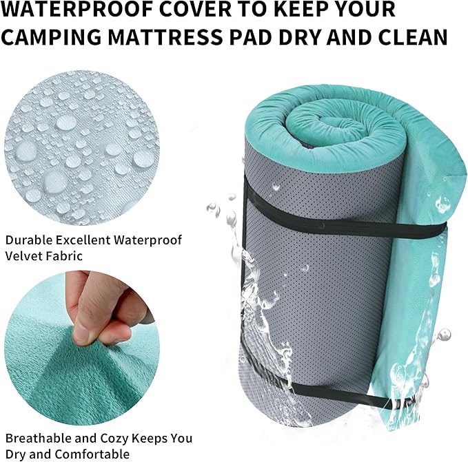 HOMBYS 3 INCH Thick Waterproof Memory Foam Camping Mattress for Outdoor Sleeping, Portable Roll Up