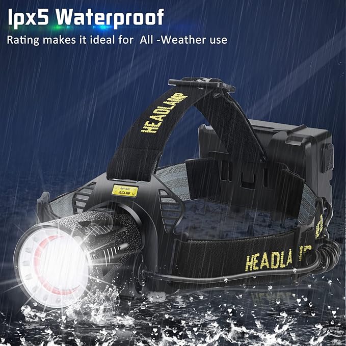 Aikertec Headlamp Rechargeable, Super Bright Headlamp for Adults with Motion Sensors, 7 Modes
