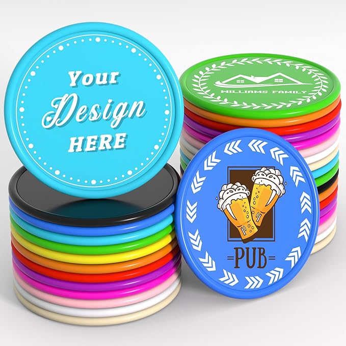 200-1000 Custom Plastic Poker Chips,Drink Chips,Personalized Your Own Logo, Image and Text, Double