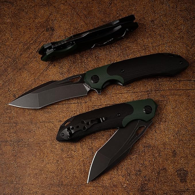 D2 Steel Folding Knife - 9CM Black Tactical Blade, G10 Handle, Pocket Clip - EDC Camping, Survival