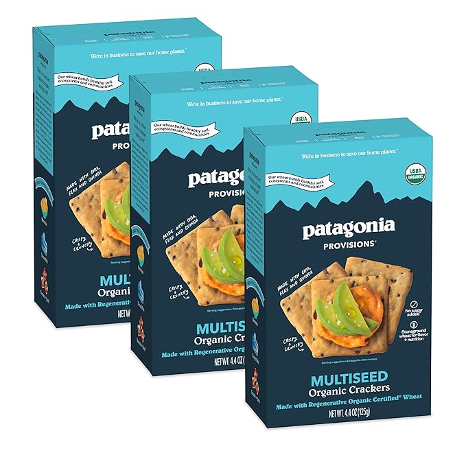 Patagonia Provisions Organic Multiseed Crackers (3 Pack) – 3g Plant Protein Per Serving – Made with