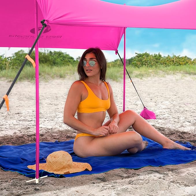 Red Suricata Family Beach Tent & Beach Canopy, UPF50 Sun Beach Shade, Sunshade with 4 Aluminum