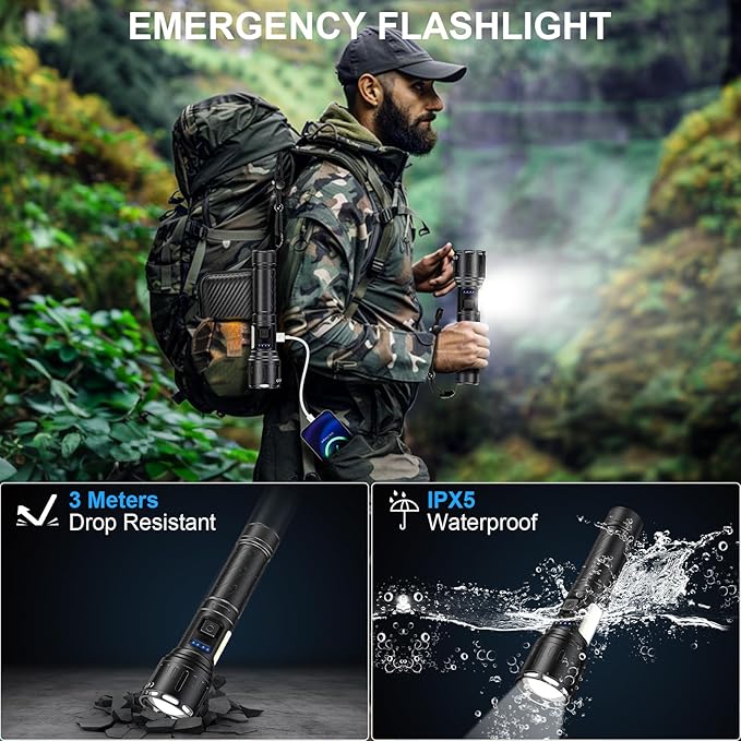 Rechargeable Magnetic Flashlights High Lumens, Super Bright LED Powerful Flashlight 8 Modes with