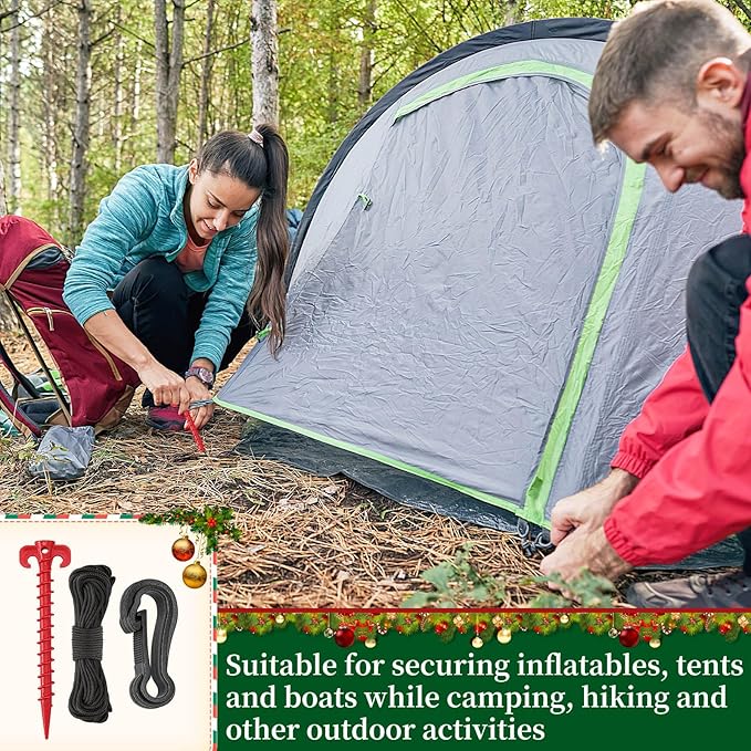 AUGSUN 27 Pieces Plastic Inflatable Stakes Set, Include Tent Stakes, Tethers Ropes and Hooks Heavy