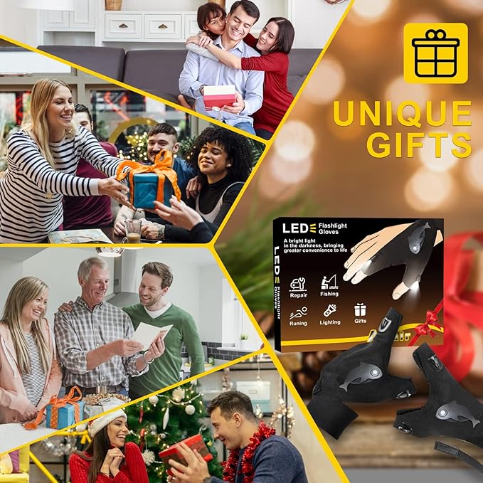LED Rechargeable Flashlight Gloves, Gifts for Men, for Dad, Cool Stretchy Fingerless Light Gloves