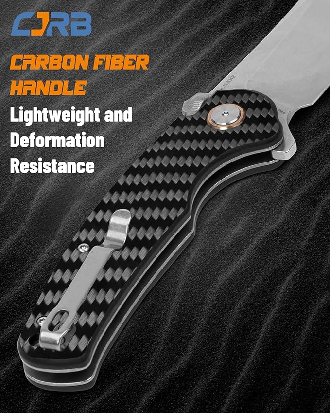 CJRB Crag Tactical Knife,Cleaver Pocket Folding Knife with Stonewash AR-RPM9 Steel Blade and Carbon