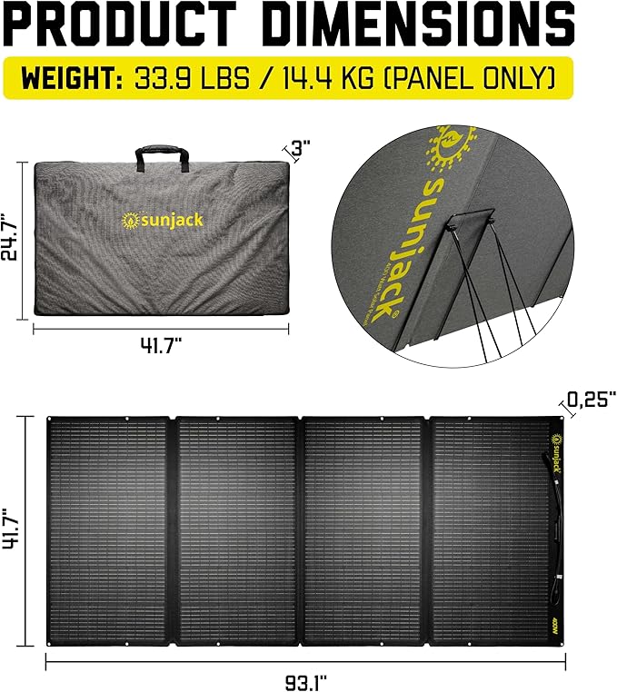 SunJack 400W Foldable Solar Panel Charger, 48V Portable ETFE Solar Charger for Power Station