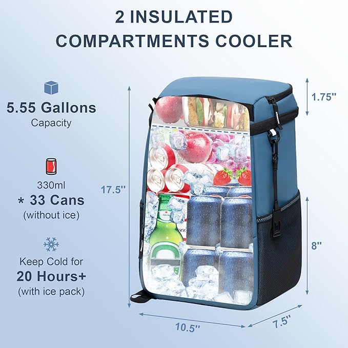 SPARTER Backpack Cooler Insulated Leak Proof 33/49 Cans, 2 Insulated Compartments Thermal Bag