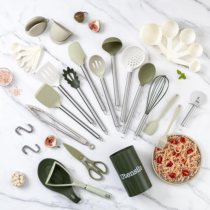 COOK WITH COLOR Silicone Cooking Utensils, Kitchen Utensil Set, Easy to Clean Silicone Kitchen