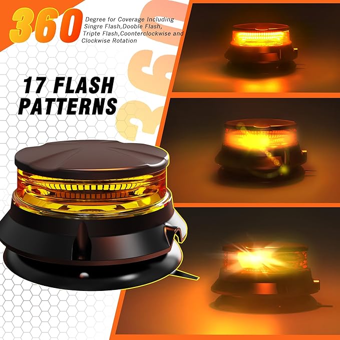 WINECO LED Amber Strobe Beacon Lights, Safety Warning Emergency Hazard Rotating Flashing Lights for