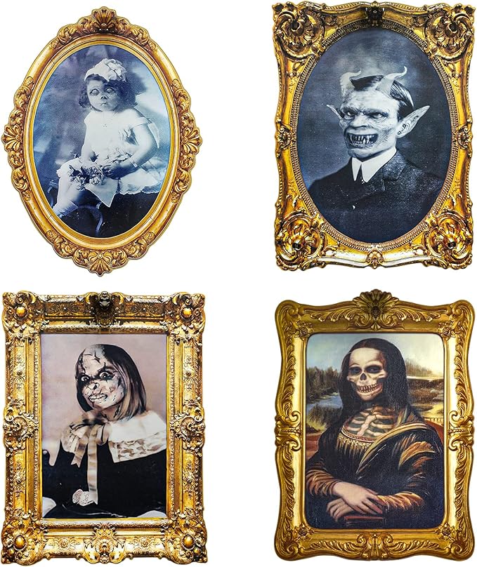 ECGER Halloween Decorations Indoor, Haunted Scary Decor - 3D Changing Face Pictures, Vintage Moving