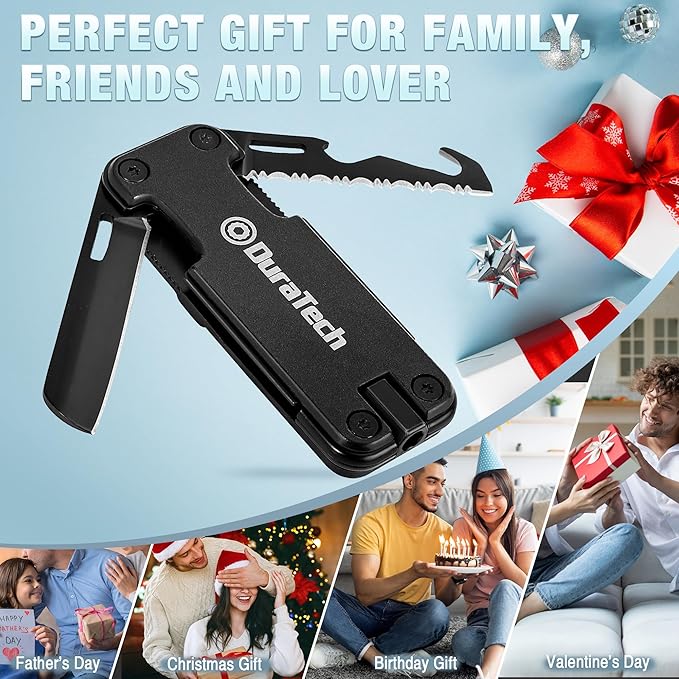 DuraTech 16-in-1 Multitool Knife, Compact EDC Pocket Tool with Locking Blade, Magnetic Bit Holder
