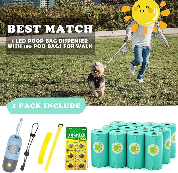 Dog Poop Bags Holder with LED Flashlight|Pet Waste Bags Dispenser for Leash|Doggie Potty Bags