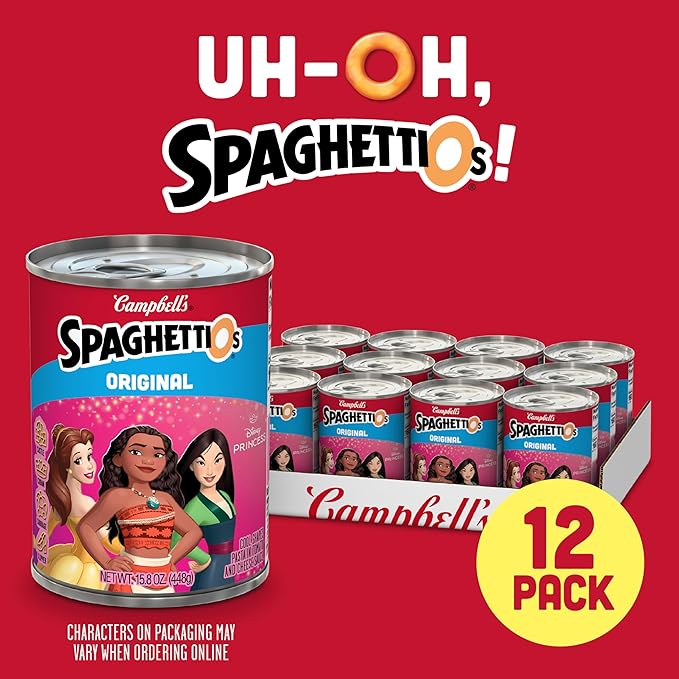 SpaghettiOs Original Disney Princess Shapes Canned Pasta, Healthy Snack for Kids and Adults, 15.8