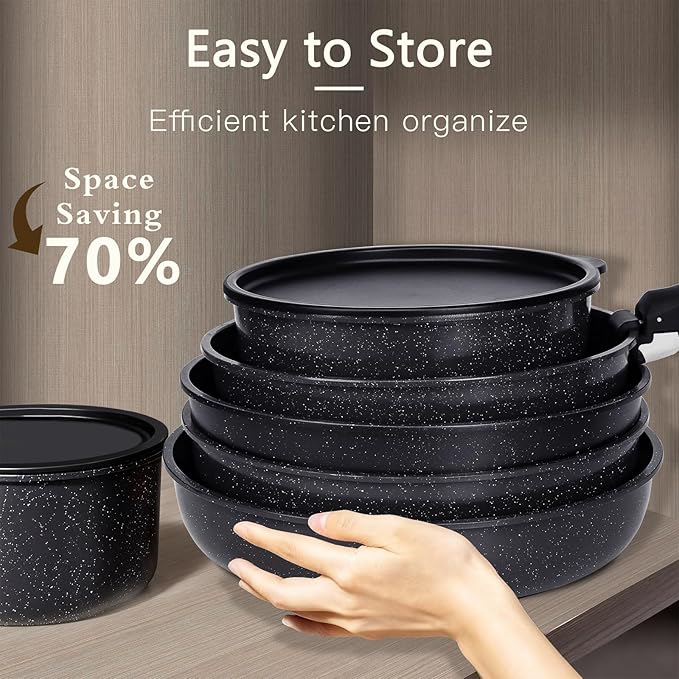GiPP Ceramic Non Stick Pots and Pans Set,Nonstick Detachable Handle Cookware Sets,Healthy Non Toxic