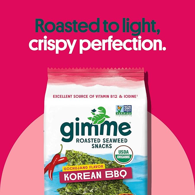 Gimme Seaweed Organic Premium Roasted Seaweed Snacks, Korean BBQ, 6 Count, Keto, Vegan