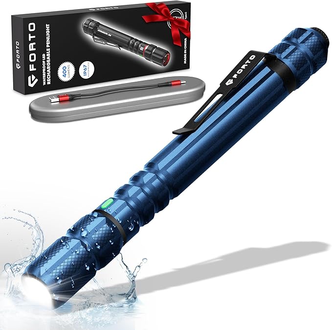 FORTO Rechargeable Pen Light Flashlight, 400 Lumens Small Pocket Flashlight with Clip, IP67