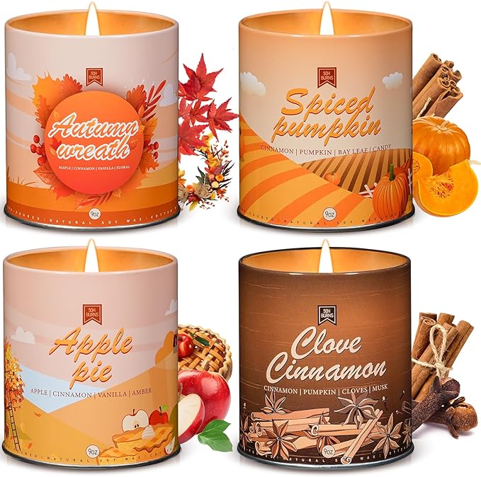 36oz Scented Fall Candles Set, 4Pack Aromatherapy Soy Wax Candles House Warming Halloween Birthday
