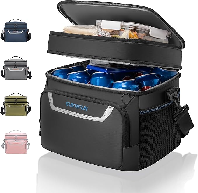 EVERFUN Small Cooler Lunch Box Mini Leak-Proof Soft Double Deck 24 Can Personal Insulated