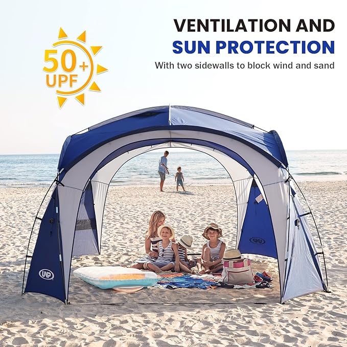 UNP Easy Beach Tent Pop Up Canopy UPF50+ Tent with Side Wall, Ground Pegs, and Stability Poles, Sun