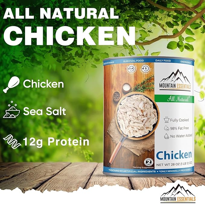 MOUNTAIN ESSENTIALS Canned Meat Sampler Pack 28 Oz – 1 Can Each of Chicken, Turkey, Pork, Beef &
