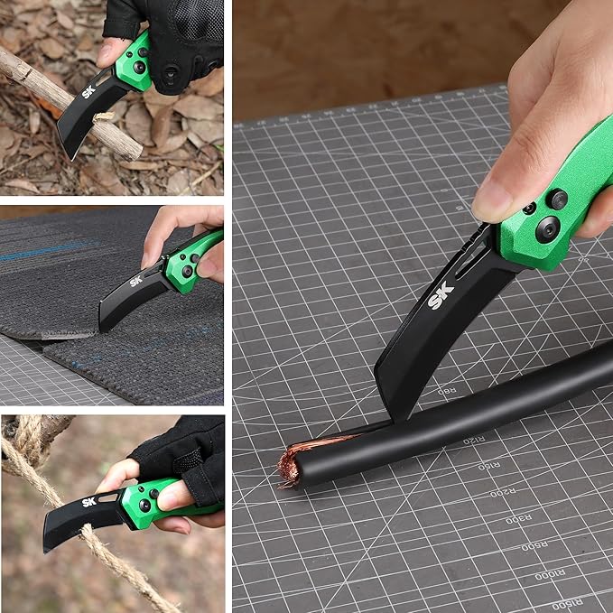 SK Hawkbill Folding Pocket Utility Knife, Premium D2 Curved Blade for Cable Skinning, Carpet