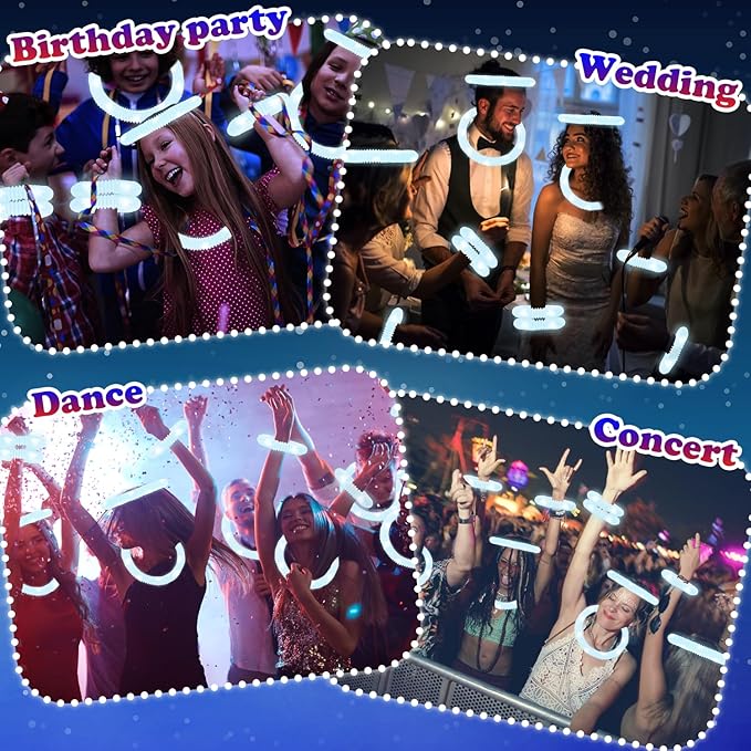 24 PCS White Glow Sticks Party Favors for Kids, Light Up Necklaces Bracelets Accessories for
