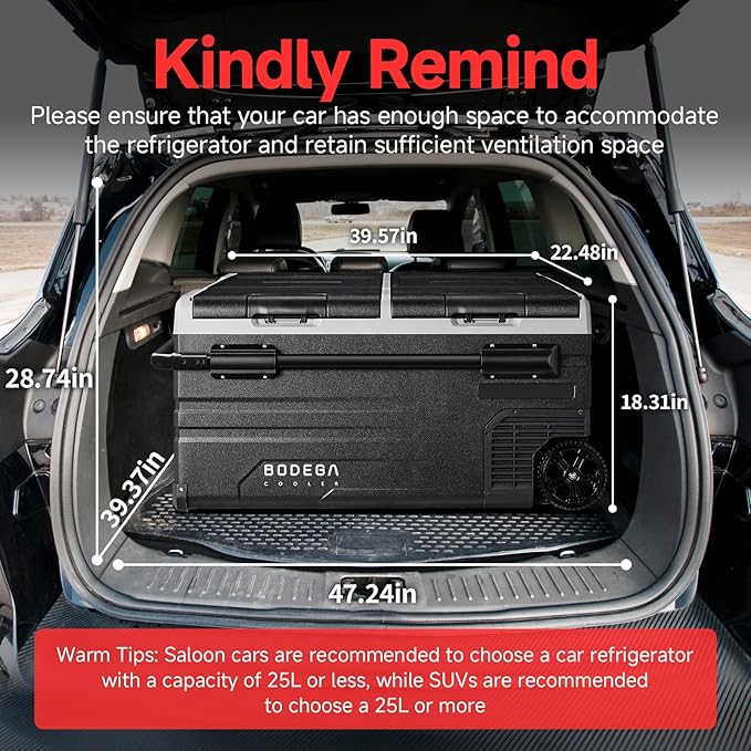 BODEGACOOLER 12 Volt Car Refrigerator, 100 Quart Portable Freezer, Car Fridge Dual Zone WIFI APP