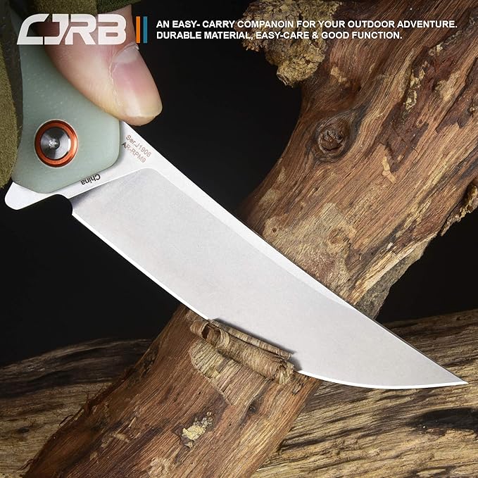 CJRB Small Folding Pocket Knife with Stonewash AR-RPM9 Powder Steel Blade and G10 Handle Tactical
