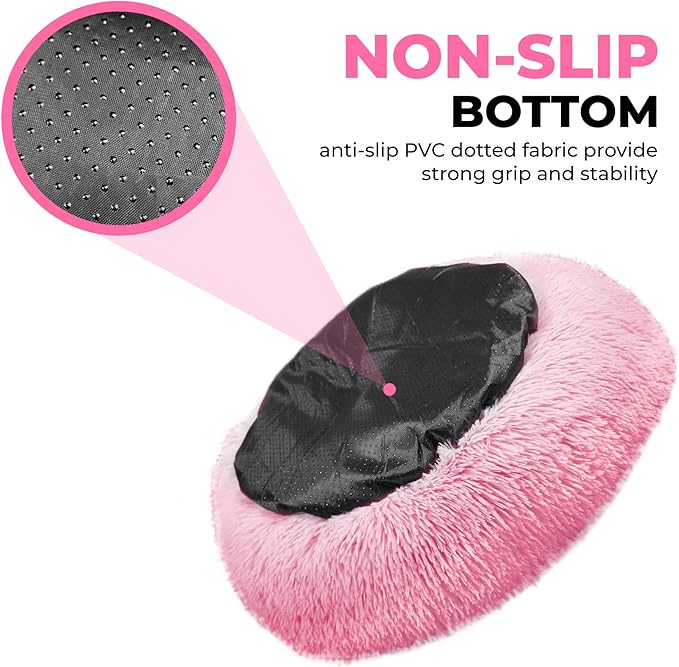 Whiskers & Friends Cat Beds for Indoor Cats Washable, Orthopedic Soft Fluffy Round Calming Pet Bed