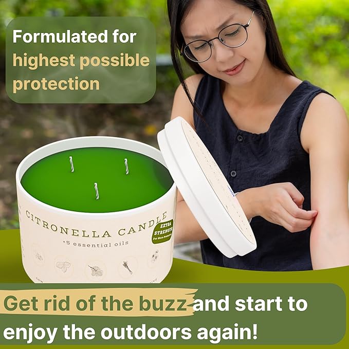 Buzz Defender 14oz Outdoor Citronella Candles | Highly Effective 100% Natural | 64h Burn time | 2X