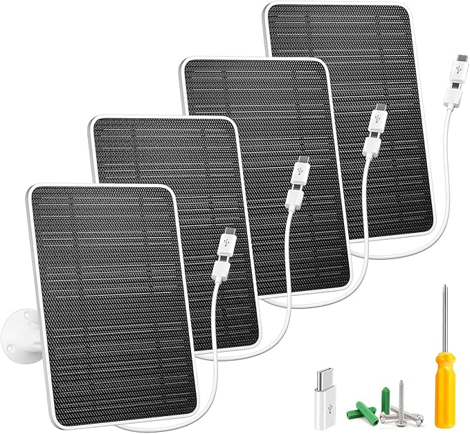 Solar Panel for Security Camera, 5W USB Solar Panel for DC 5V Security Camera, Micro USB & USB-C