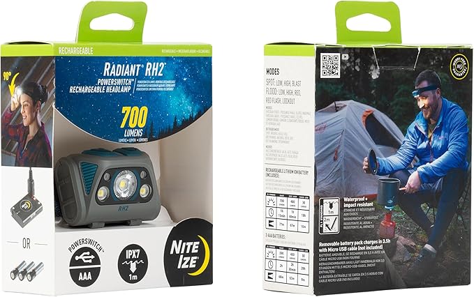 Nite Ize Radiant RH2 PowerSwitch Rechargeable Headlamp - Headlamp for Camping & Hiking