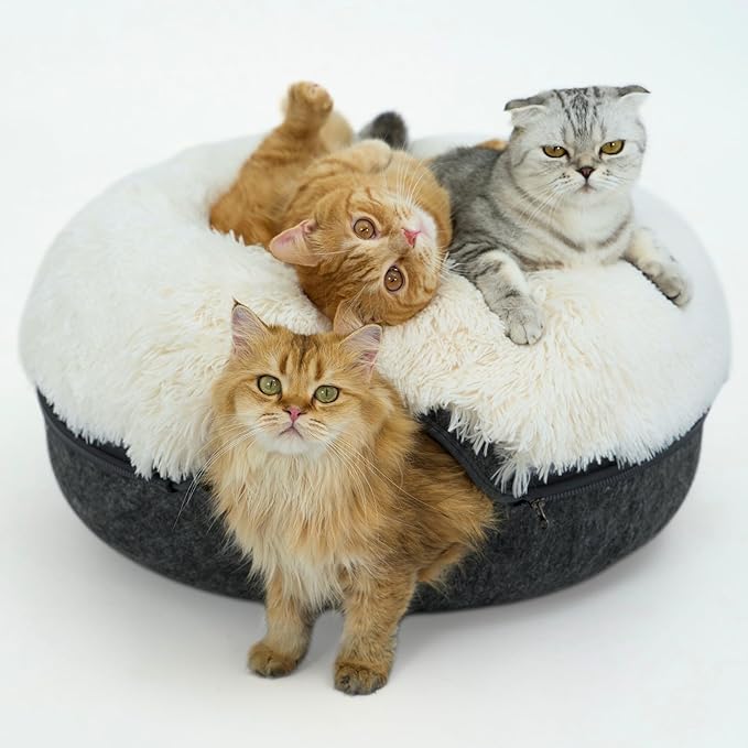 CATTASAURUS Peekaboo Cat Cave for Multiple & Large Cats Up to 30-45 Lbs, Fluffy Cat Beds for Indoor