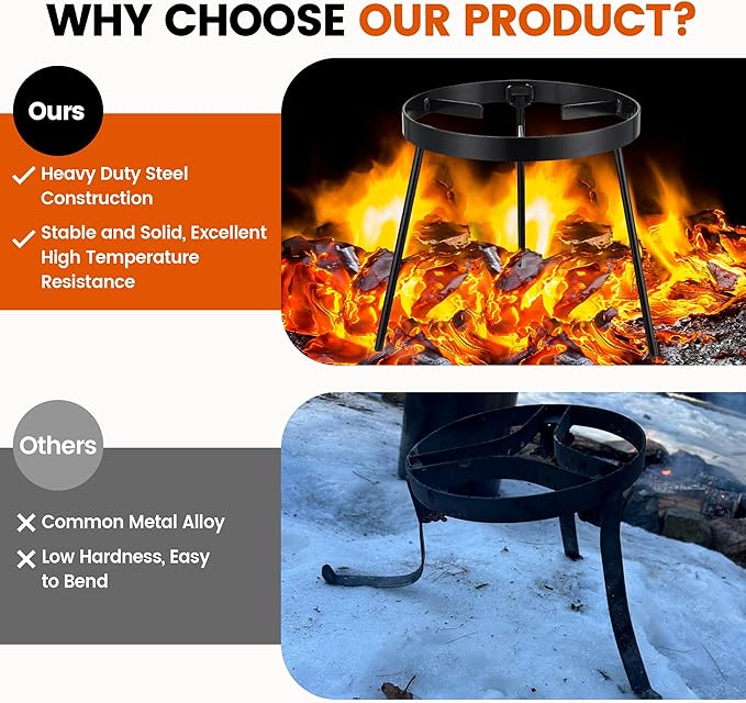 Campfire Tripod for Cooking - Campfire Cooking Equipment, Outdoor Fire Pit Stand, High Temperature