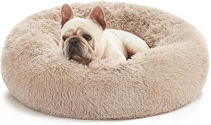 Love's cabin Calming Dog & Cat Bed, Cat Bed for Indoor Cats, Anti-Anxiety Donut Round Bed, Fluffy
