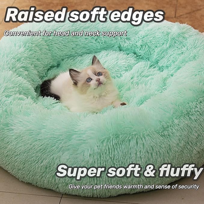 Anti Anxiety Round Fluffy Plush Faux Fur Warm Washable Dog Bed & Cat Bed, Original Bed for Small