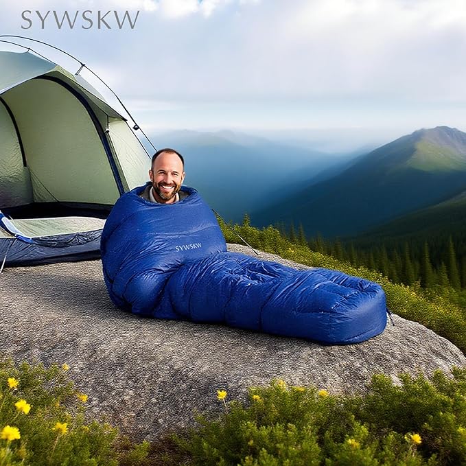 Down Sleeping Bag with Pillow, Lightweight Wide Sleeping Bag (86.6 in x 33.5 in) for Adults