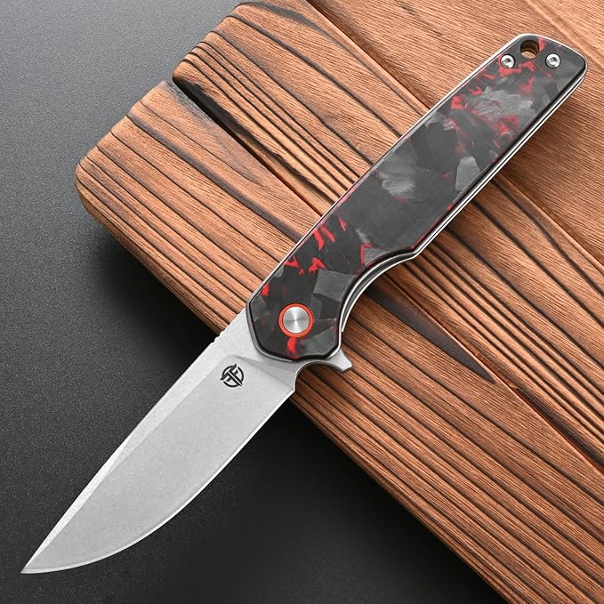 FF19 Folding Pocket Knife，D2 Steel Blade Carbon Fiber Handle EDC Tool Knife for Outdoor Camping