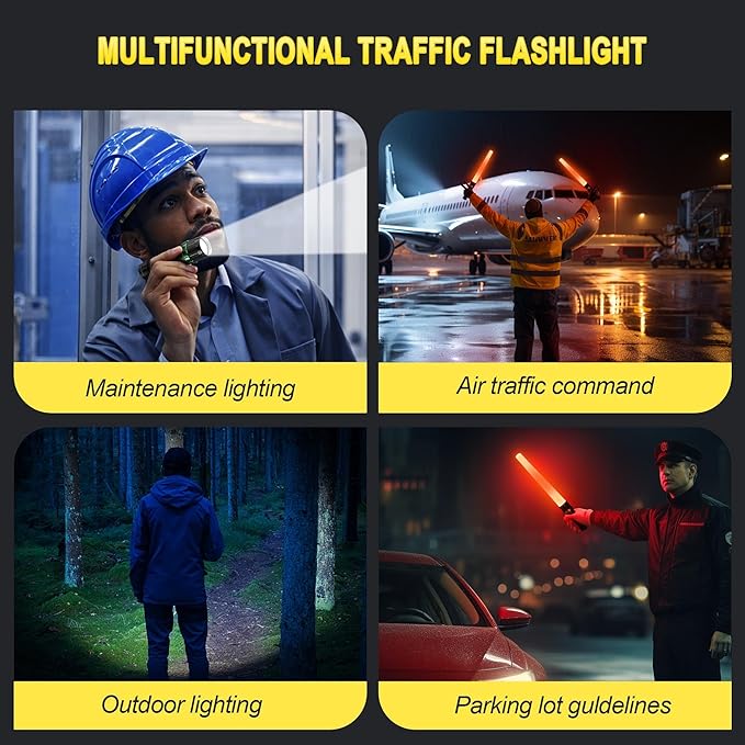 10 Pack Traffic Wand, 16 Inch LED Traffic Flashlight, Orange Safety Signal Baton with for 5