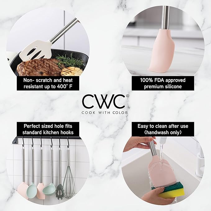 COOK WITH COLOR Silicone Cooking Utensils, Kitchen Utensil Set, Easy to Clean Silicone Kitchen