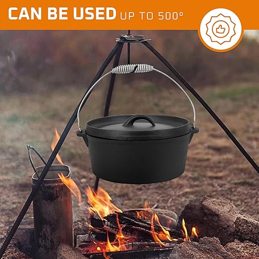 Bruntmor Camping Cooking Set of 7. Pre Seasoned Cast Iron Pots and Pans Dutch Oven with Lids for