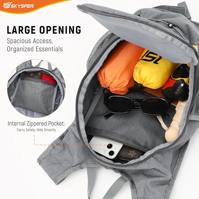 SKYSPER 15L/20L Foldable Hiking Backpack Lightweight Packable Travel Daypack with Chest Strap Small
