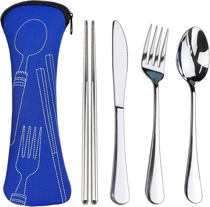 Portable Silverware Set with Case, Lengnoyp Travel Camping Utensils Set, Premium Stainless Steel