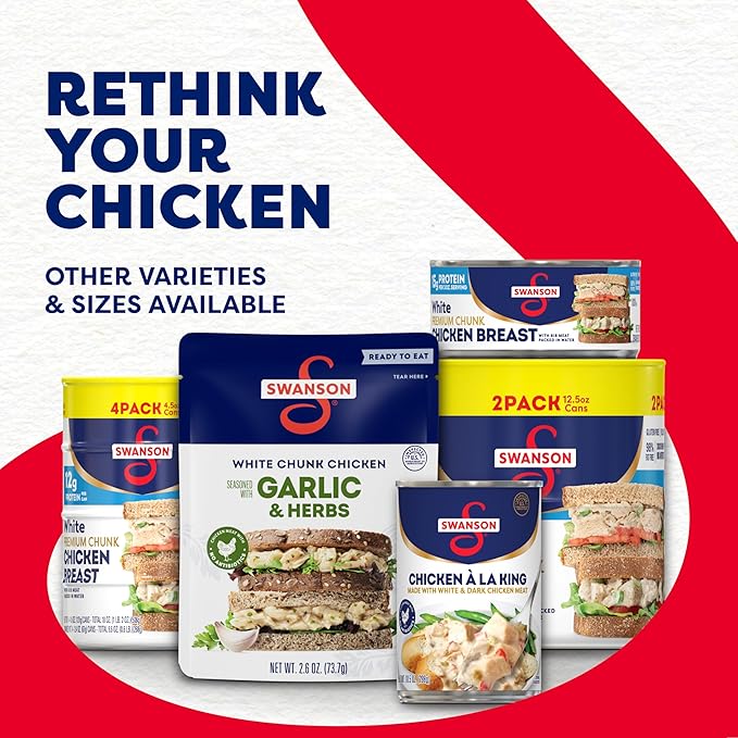 Swanson White Premium Chunk Canned Chicken Breast in Water, Fully Cooked Chicken, 4.5 OZ Can