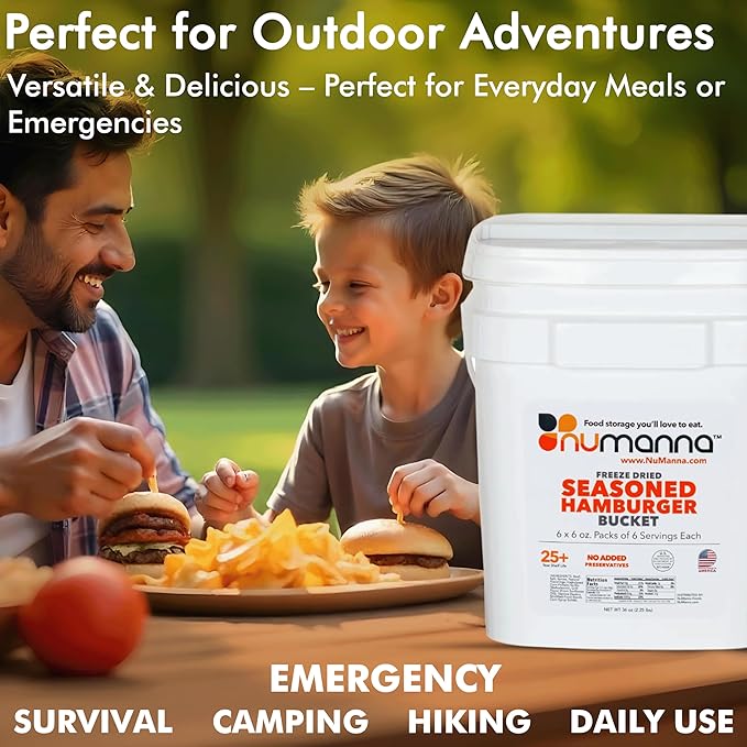 Numanna Freeze-Dried Seasoned Ground Beef Bucket 36 Servings | Over 25g Protein per Serving |